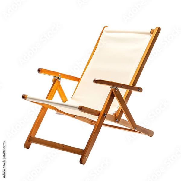 Fototapeta Contemporary Lightweight Wooden Beach Chair with a White Seat Isolated on Transparent Background