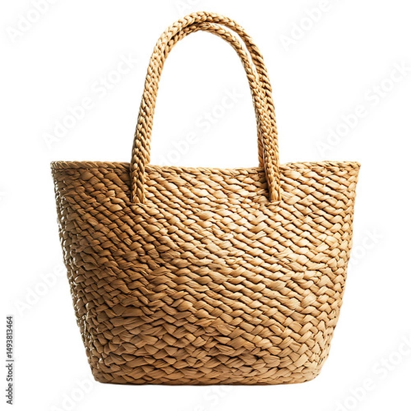 Obraz Elegant Straw Tote Bag with Refined Woven Texture Isolated on Transparent Background