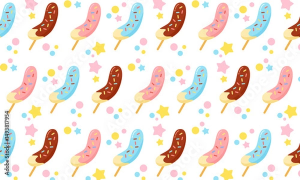 Obraz チョコバナナ イラスト パターン 背景 夏祭り 食べ物 縁日