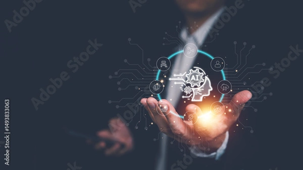 Fototapeta Concept of digital technology transformation. Development of Artificial Intelligence AI technology in the future.