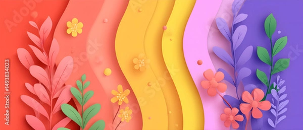 Obraz abstract, colorful, rainbow color banner with floral pattern