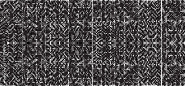 Obraz Black and white tileable pattern. Grunge worn damask pattern design. Distressed fabric texture. Overlay texture design. Vector illustration. 