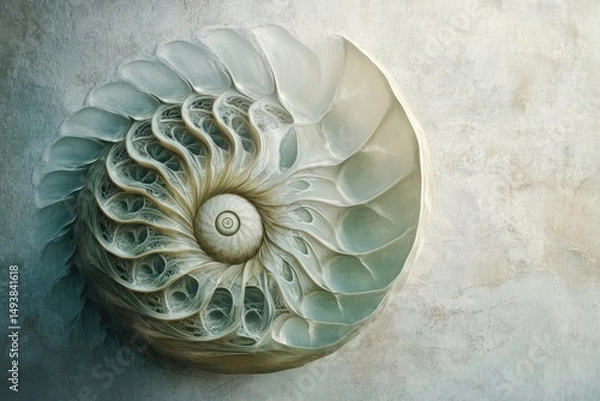 Fototapeta A mesmerizing nautilus shell, showcasing its intricate spiral and chambered structure.