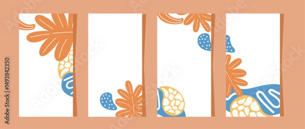 Fototapeta A bold, modern abstract poster design featuring vector shapes, geometric patterns, botanical elements,  Perfect for contemporary branding, backgrounds, and digital design Perfect for contemporary.