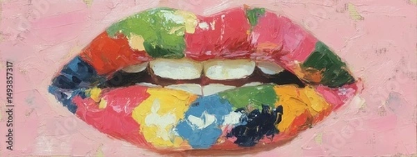Obraz Vibrant Colorful Lips Art Studio Digital Painting Creative Environment Close-up View Expressive Concept