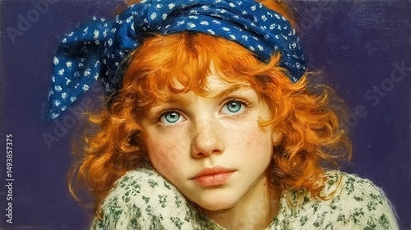 Obraz Expressive Young Girl Portrait Studio Setting Painting Close-Up View Emotional Depth