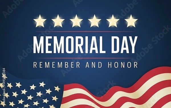 Fototapeta Memorial Day Banner with American Flag and Red Background – Remember and Honor