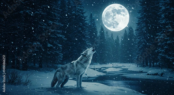 Obraz wolf howling at night