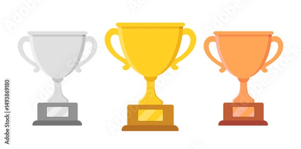 Obraz Trophy cup vector icon set. Gold silver and bronze award in flat style for competition. Winner symbol illustration