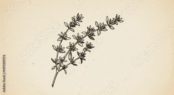 Obraz Elegant hand-drawn thyme sprigs on textured paper creating a rustic effect