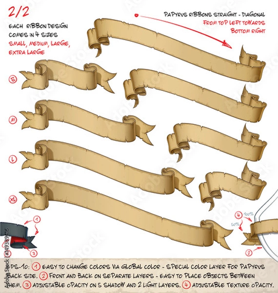 Obraz Papyrus Ribbons Diagonal Top Left Towards Bottom Right 2 – Two Designs by Four Sizes.