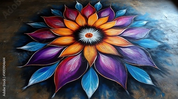 Obraz Vibrant floral mandala design on a textured surface.