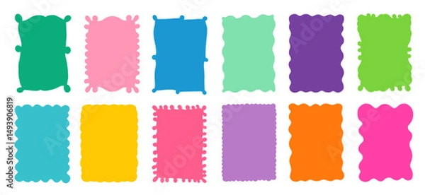 Fototapeta Colorful vector wavy text box frames, borders, Funky rectangular organic shapes for kids designs