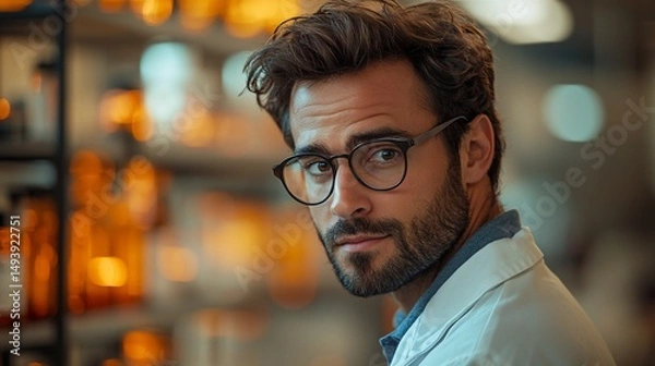 Fototapeta Man in lab coat, serious look