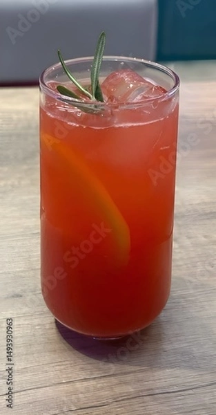 Fototapeta refreshing red cocktail with rosemary and ice