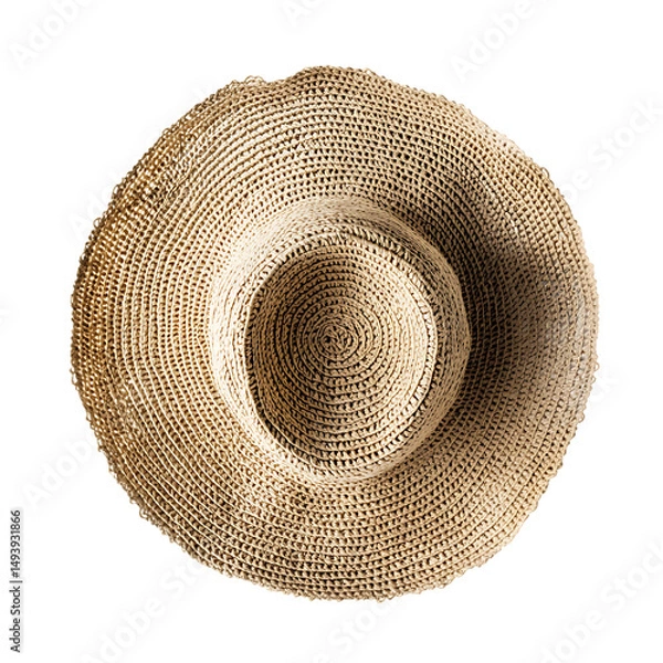 Fototapeta Light Straw Hat with a Breezy Hand Spun Texture Isolated on Transparent Background