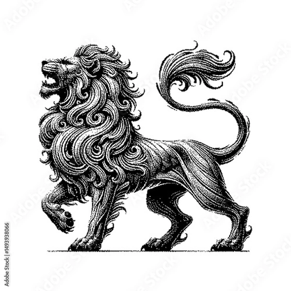 Obraz Black and white detailed illustration of a majestic lion in profile