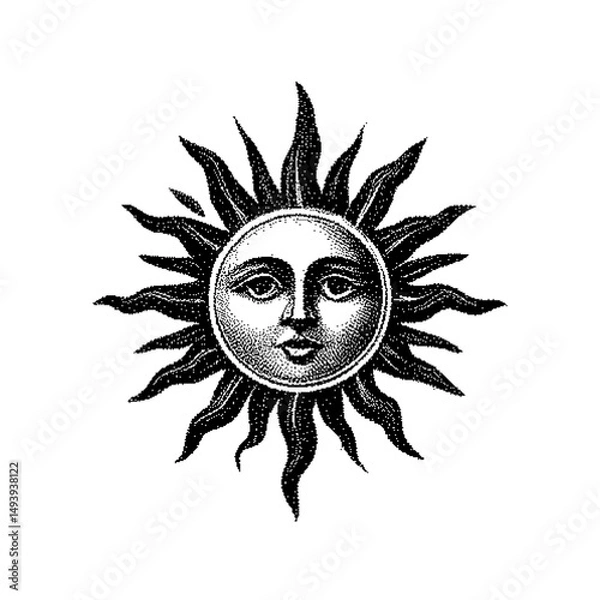 Obraz Illustration of a sun with a face and stylized rays