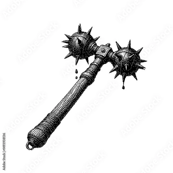 Obraz Illustration of a medieval spiked mace weapon, detailed and textured.