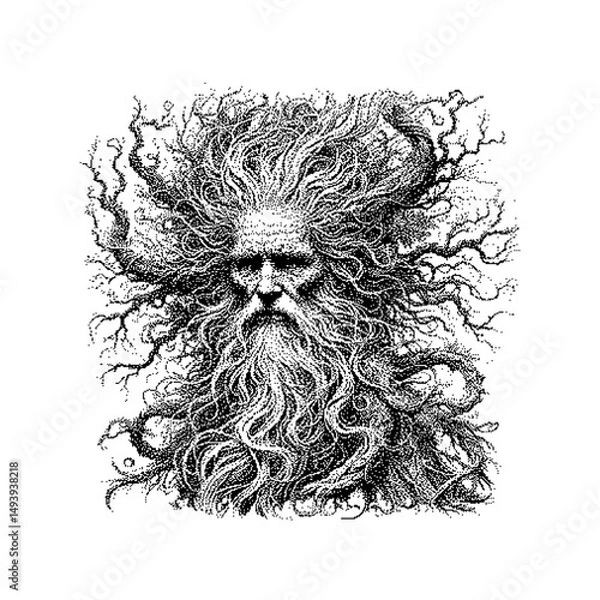 Obraz Intricate illustration of an old man with tree branches as hair