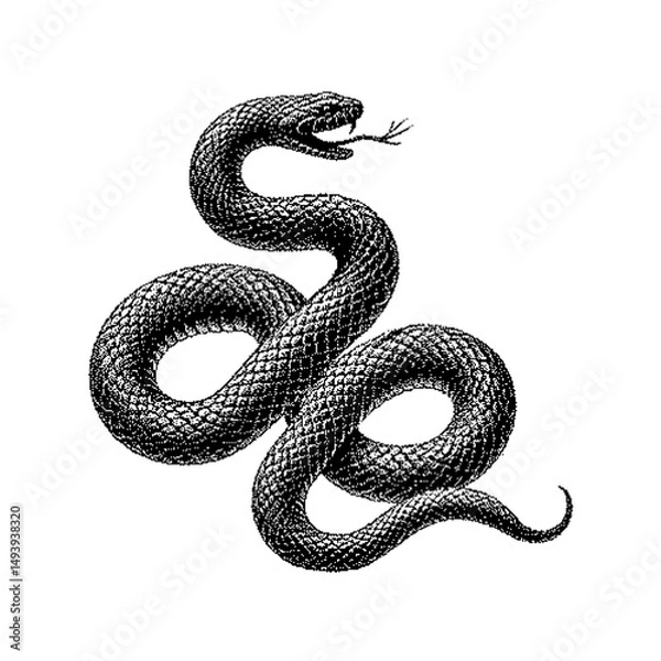 Obraz Black and white illustration of a coiled snake with a raised head