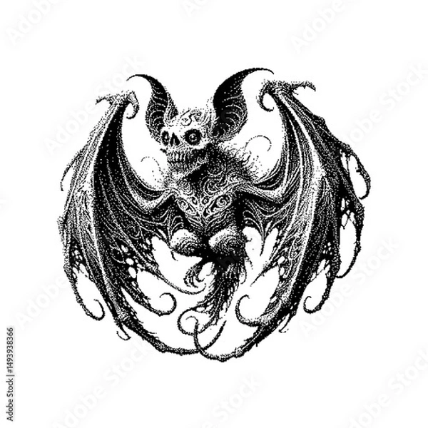 Obraz Intricate black and white illustration of a stylized bat with swirling patterns