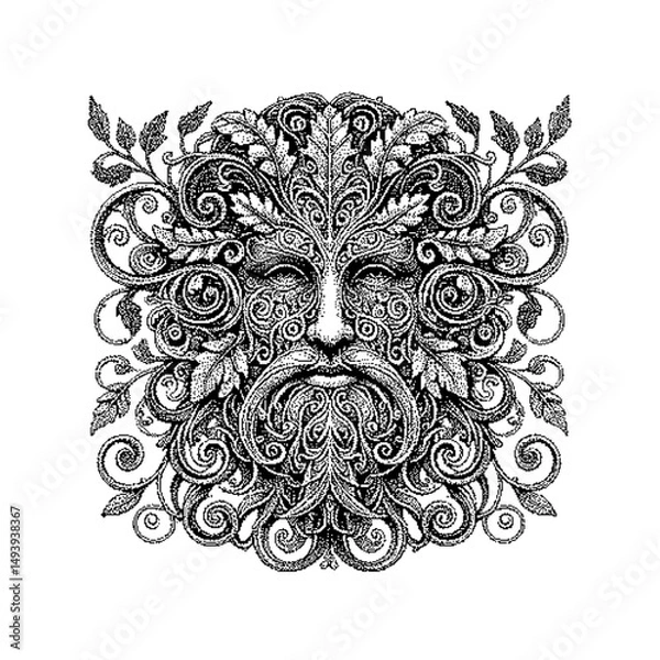 Obraz Intricate black and white illustration of a nature-inspired face surrounded by foliage
