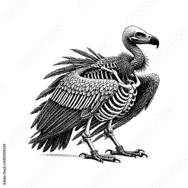 Obraz Intricate illustration of a skeletal vulture emphasizing detailed anatomy and texture