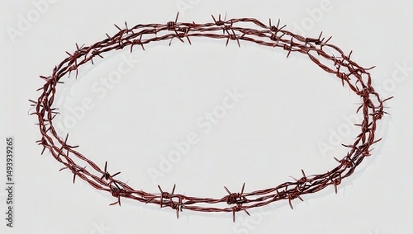 Obraz Oval Shaped Barbed Wire Frame Isolated on White Background Perfect for Designs and Illustrations