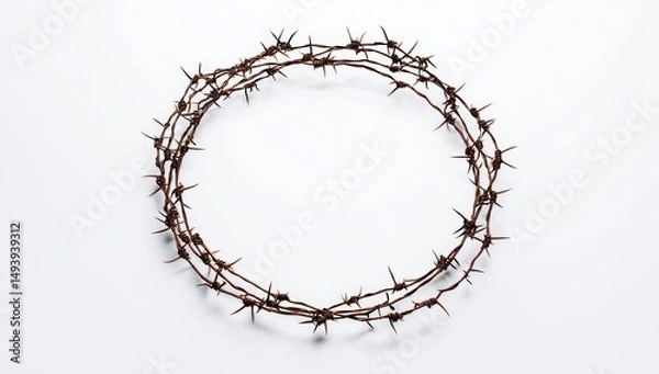 Obraz Barbed Wire Crown Circle Shape on White Background Religious Easter Lent Concept