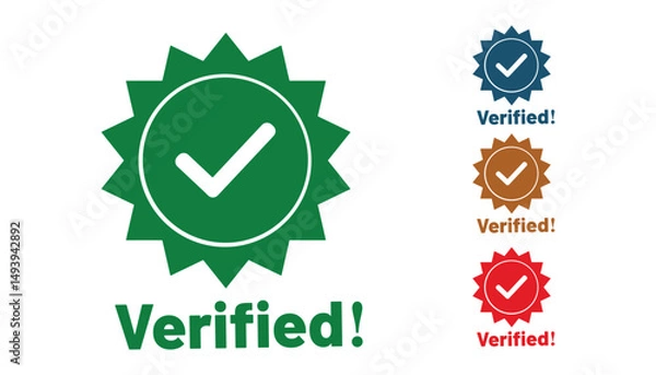 Obraz Verified Badge Icons Green Red Brown Blue Checkmark Seal Approval Guarantee Trustworthy Authenticated