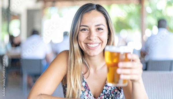 Obraz Frau im Biergarten