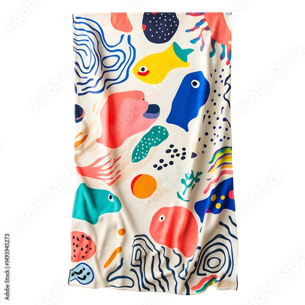 Fototapeta Playful Beach Towel with Giant Whimsical Patterns Isolated on Transparent Background