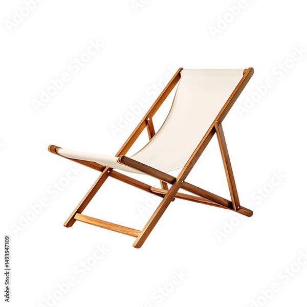 Fototapeta Minimalist Reclining Wooden Beach Chair with a Comp Isolated on Transparent Background