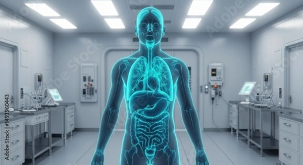 Fototapeta Advanced Medical Technology Visualizing Human Anatomy and Organ Systems in a Modern Laboratory Setting