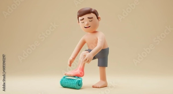 Fototapeta Child Using Foam Roller for Foot Pain Relief and Flexibility Improvement