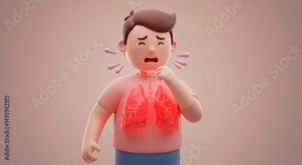 Fototapeta Animated Illustration Depicting a Child Experiencing Chest Discomfort or Respiratory Distress