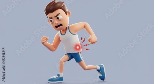 Fototapeta Animated boy experiencing sudden abdominal pain during running