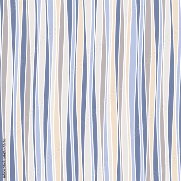 Fototapeta Vector seamless pattern. Abstract texture with thin pastel wavy stripes. Creative distorted background. Blue and beige tones. Can be used as swatch in illustrator.