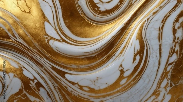 Fototapeta Elegant golden marble texture with luxurious swirling patterns, soft metallic reflections, ultra-realistic close-up, 8K