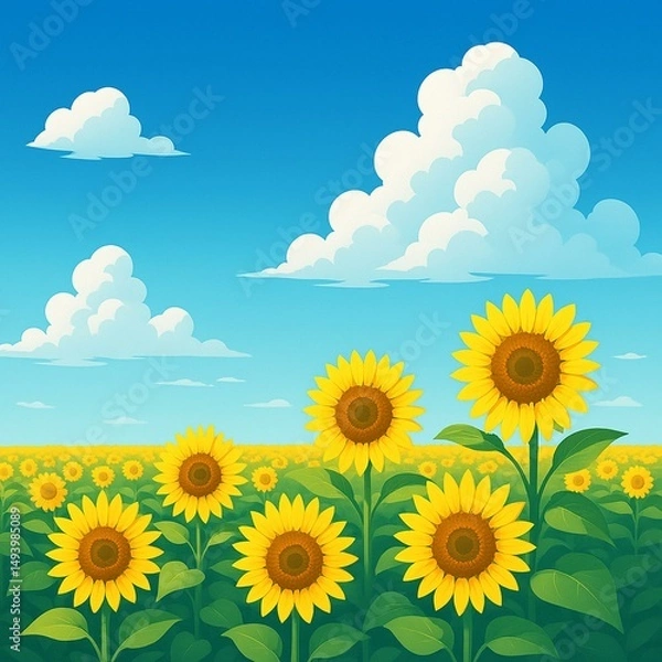 Obraz 青空とひまわり畑