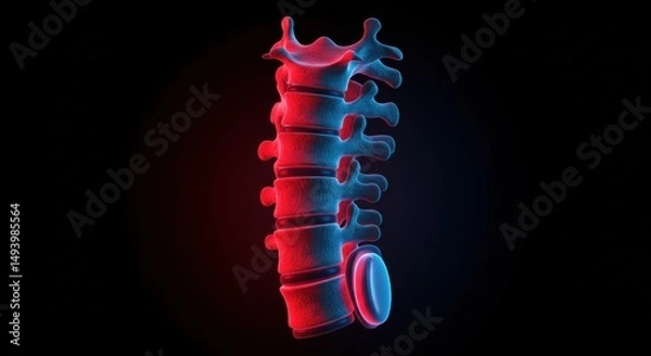 Fototapeta Detailed digital illustration of the cervical spine highlighting vertebral structure and disc interaction in a futuristic medical context