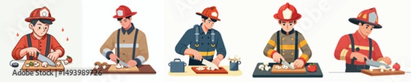 Fototapeta firefighter character vector cutting mushroom