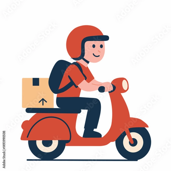 Obraz A delivery person riding a scooter with a package, illustrating a delivery service.