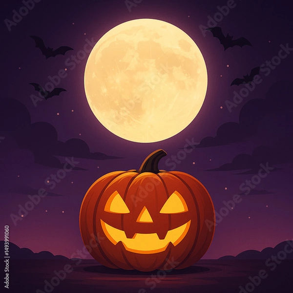 Obraz 満月とカボチャのランタン