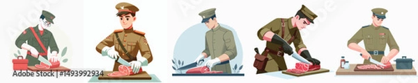 Fototapeta soldier character vector cutting meat