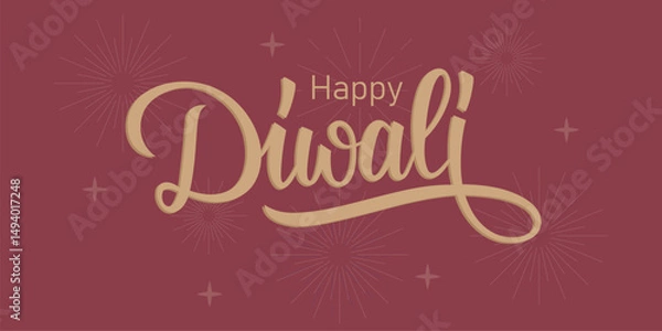 Fototapeta Happy Diwali text. Festival of lights. Greeting card or holiday banner. Vector illustration