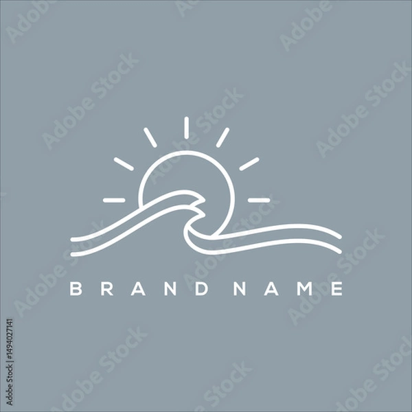 Obraz line art icon minimalist waves with sun logo vector
