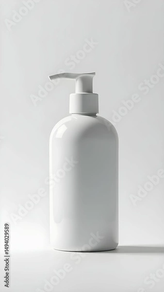 Fototapeta Sleek white pump bottle on a clean background showcasing minimalist design for skincare products