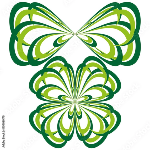 Fototapeta Mirrored green forms. Reflective organic design. Symmetrical fluid shape. Vector abstract figure.